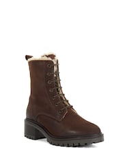 Dune London Brown Paniz Lace Up Block Mid Heel Boots - Image 3 of 6