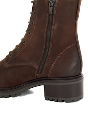 Dune London Brown Paniz Lace Up Block Mid Heel Boots - Image 6 of 6
