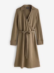 BOSS Brown Knitted Jersey Ribbed Wrap Belt Dress - Image 5 of 5