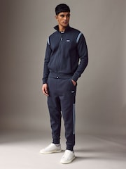 BOSS Blue Stripe Insert Stretch Zip Neck Sweatshirt and Joggers Tracksuit Set - Image 1 of 9