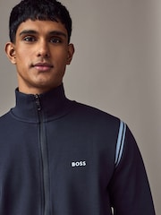 BOSS Blue Stripe Insert Stretch Zip Neck Sweatshirt and Joggers Tracksuit Set - Image 3 of 9