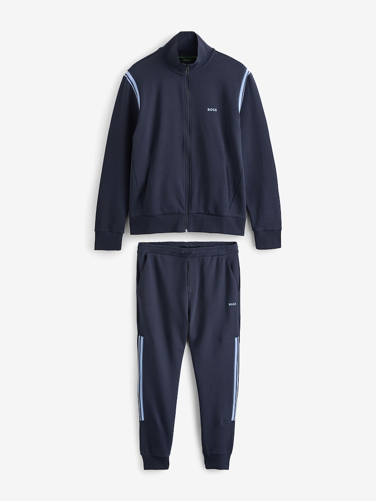 BOSS Blue Stripe Insert Stretch Zip Neck Sweatshirt and Joggers Tracksuit Set - Image 7 of 9