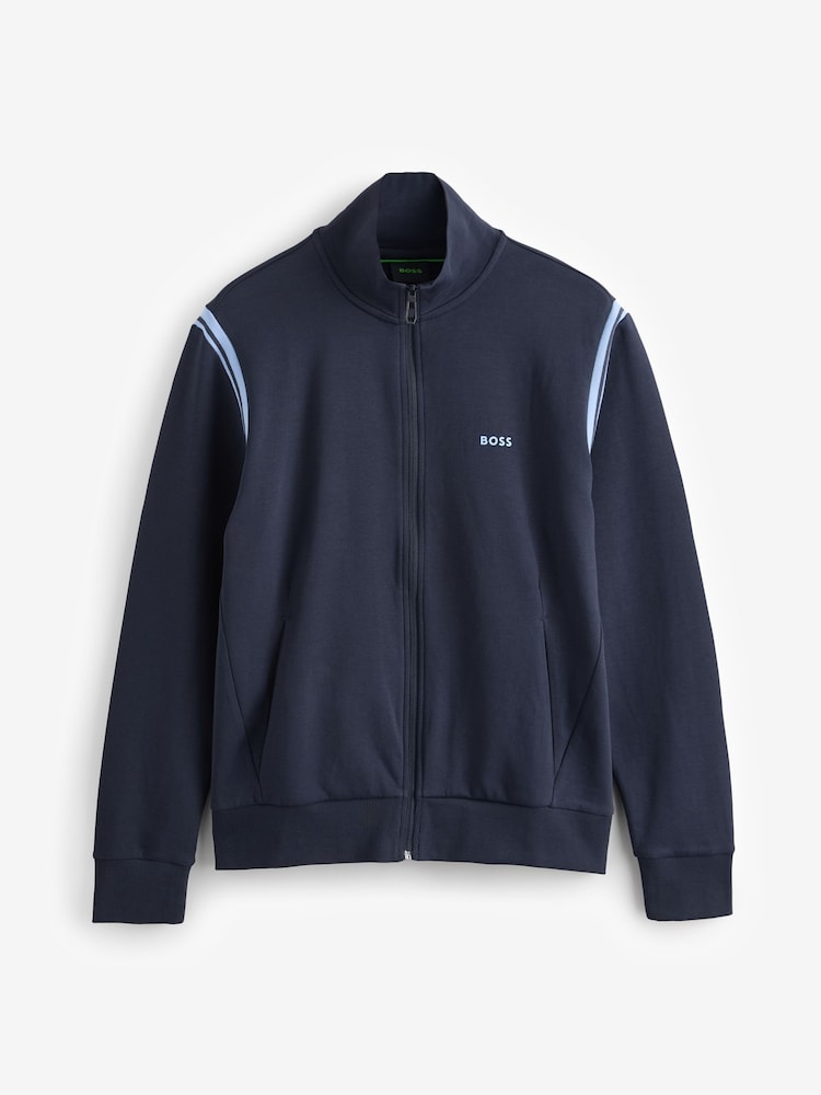 BOSS Blue Stripe Insert Stretch Zip Neck Sweatshirt and Joggers Tracksuit Set - Image 8 of 9