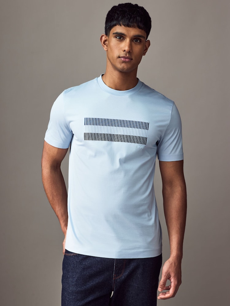 BOSS Blue Mercerised 100% Cotton T-Shirt - Image 1 of 5