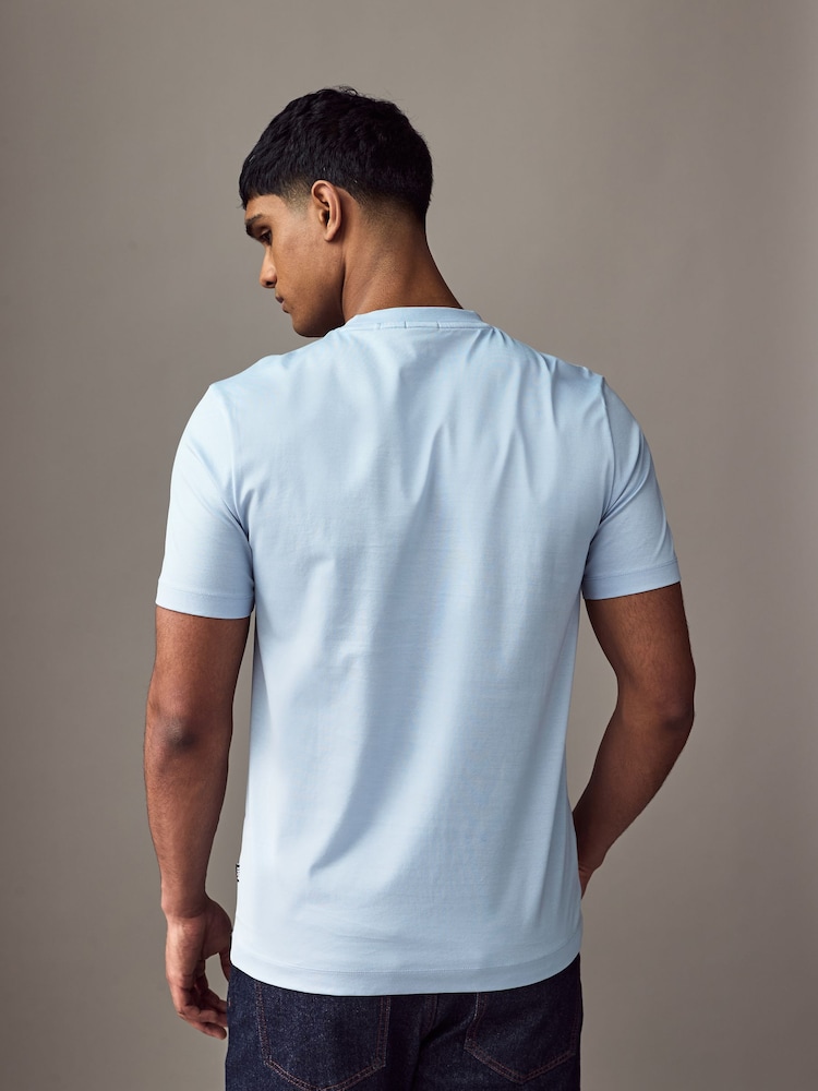 BOSS Blue Mercerised 100% Cotton T-Shirt - Image 2 of 5