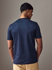 BOSS Blue Mercerised 100% Cotton T-Shirt With Contrast Collar - Image 2 of 5