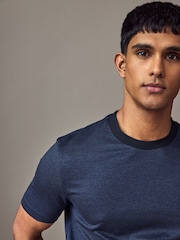 BOSS Blue Mercerised 100% Cotton T-Shirt With Contrast Collar - Image 3 of 5