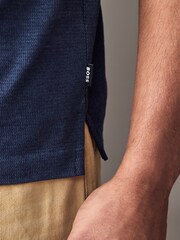 BOSS Blue Mercerised 100% Cotton T-Shirt With Contrast Collar - Image 4 of 5