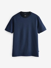 BOSS Blue Mercerised 100% Cotton T-Shirt With Contrast Collar - Image 5 of 5