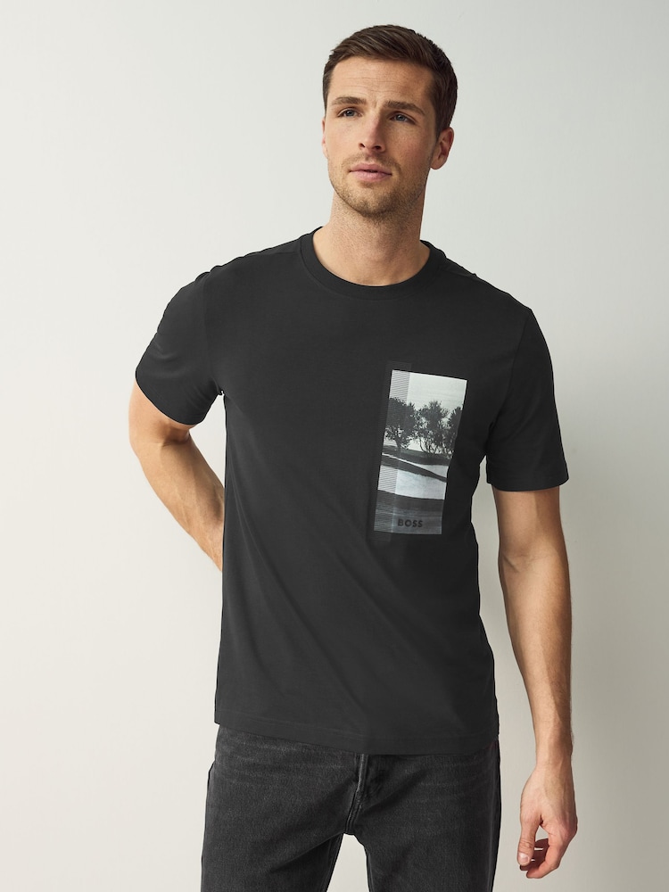 BOSS Black Stretch Cotton T-Shirt - Image 1 of 4 BOSS Black Stretch Cotton T-Shirt - Image 1 of 4