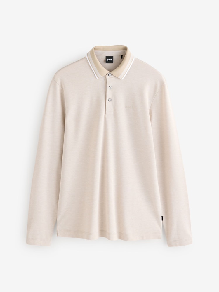 BOSS Natural Long Sleeve 100% Cotton Polo Shirt - Image 5 of 5