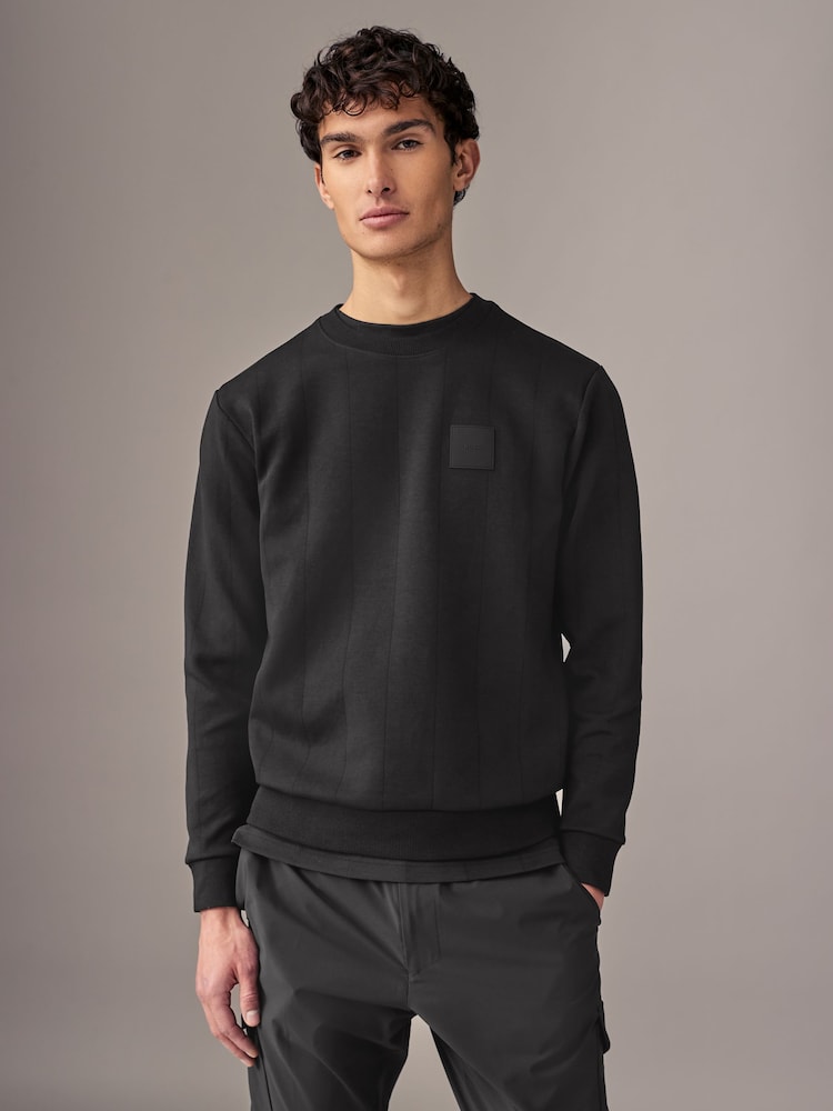BOSS Black Salbo Drop Needle Jersey 100% Cotton Sweatshirt - Image 1 of 4 BOSS Black Salbo Drop Needle Jersey 100% Cotton Sweatshirt - Image 1 of 4