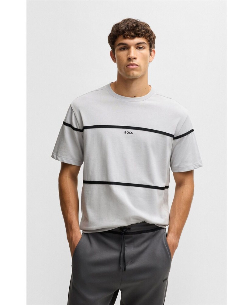BOSS Grey Tercy Tape Logo Detail Relaxed Fit 100% Cotton T-Shirt - Image 1 of 4