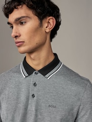 BOSS Grey Long Sleeve Cotton Polo Shirt - Image 3 of 6