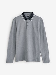 BOSS Grey Long Sleeve Cotton Polo Shirt - Image 6 of 6