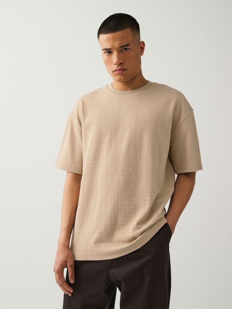 Neutral Stone Relaxed Fit Textured T-Shirt - Image 1 of 7