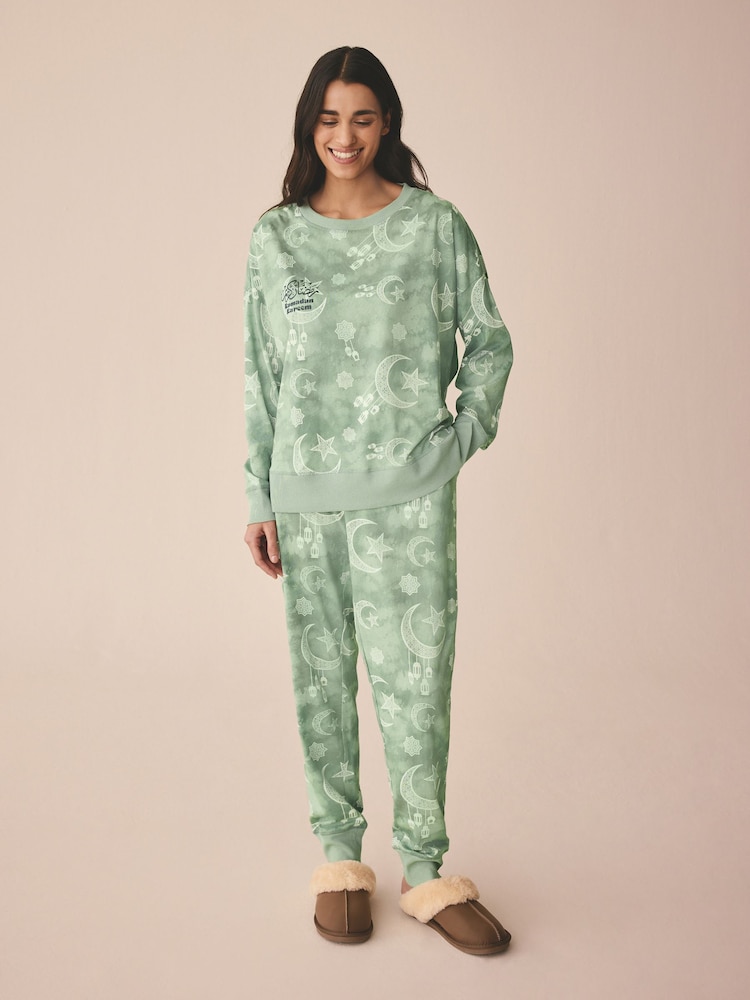 Sage Green Womens Eid Matching Family Pyjamas Set - Image 1 of 10