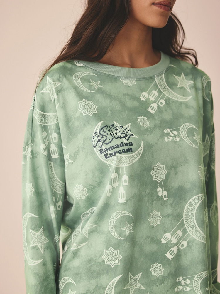 Sage Green Womens Eid Matching Family Pyjamas Set - Image 2 of 10