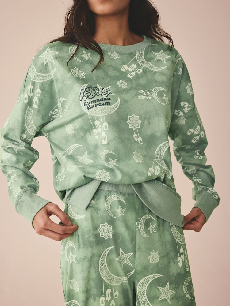 Sage Green Womens Eid Matching Family Pyjamas Set - Image 5 of 10