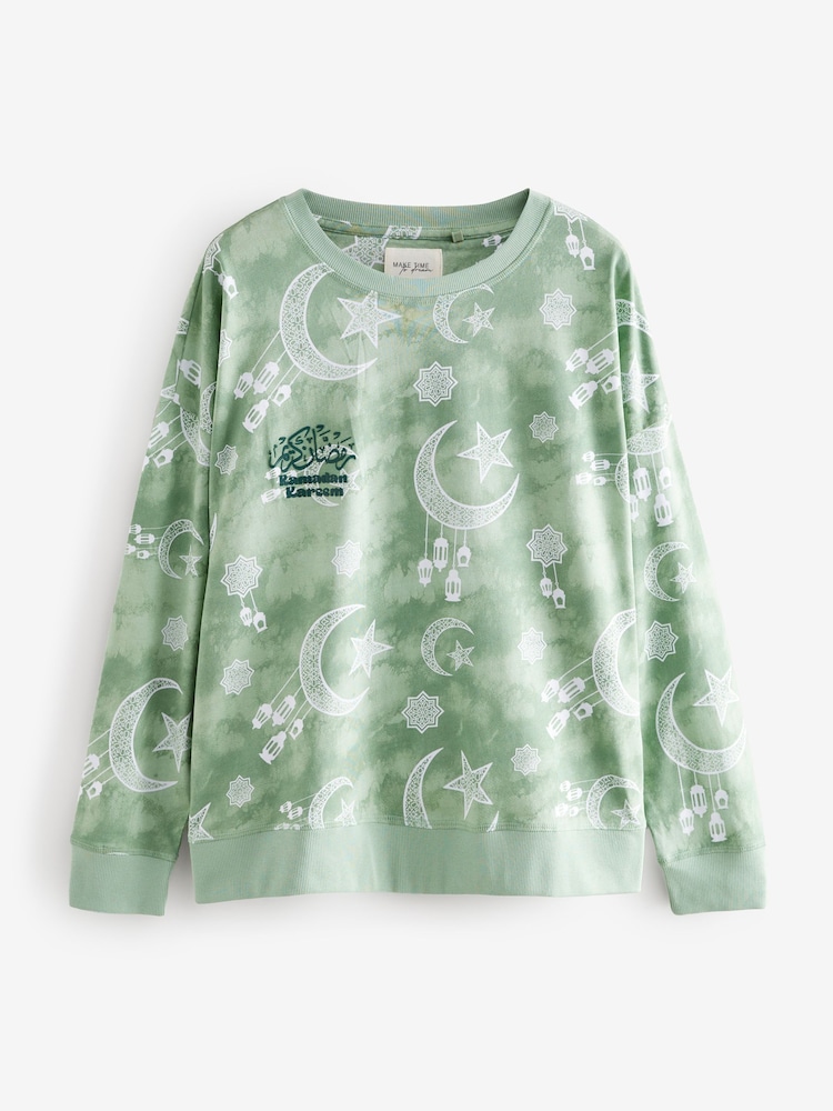 Sage Green Womens Eid Matching Family Pyjamas Set - Image 7 of 10