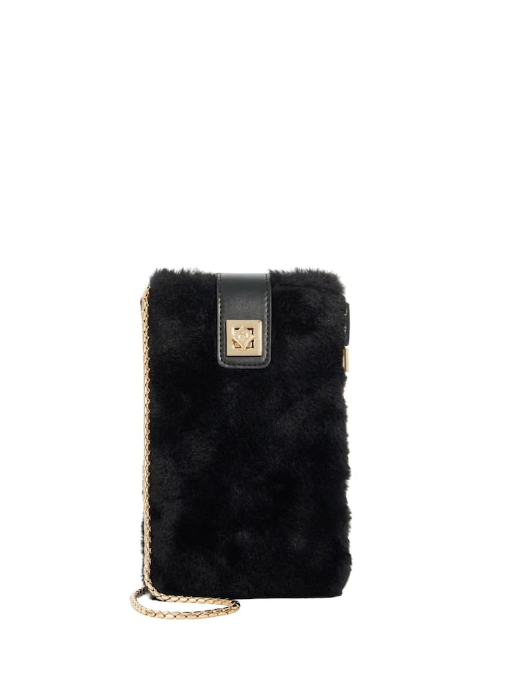 Dune London Black Snug Faux Fur Phone Cross-Body Bag - Image 2 of 4