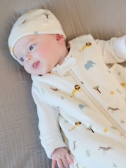 MORI Cream Safari Print Viscose Cotton Blend Super Soft Baby Hat - Image 1 of 2