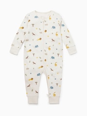 MORI Cream Safari Print Cotton and Bamboo Zip-Up Sleepsuit - Изображение 4 из 4