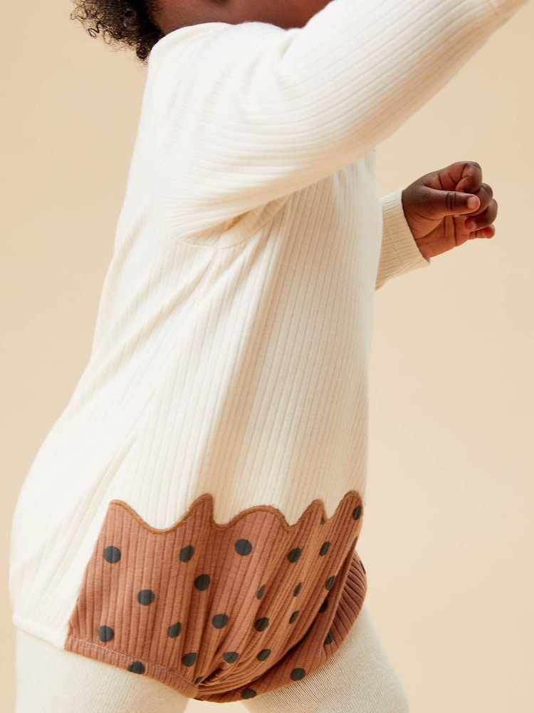 MORI Cream Cotton and Bamboo Christmas Pudding Bodysuit - Image 2 of 3