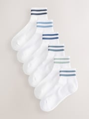White/Blues Striped 5 Pack Mid Trainer Socks - Image 1 of 9