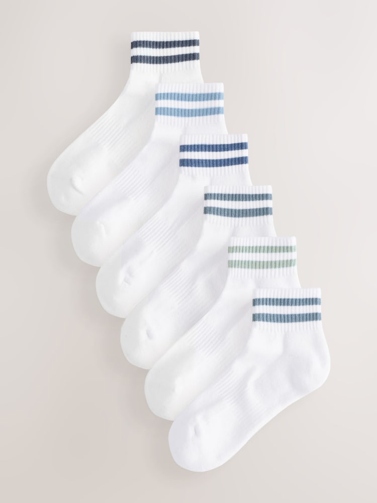 White/Blues Striped 5 Pack Mid Trainer Socks - Image 1 of 9