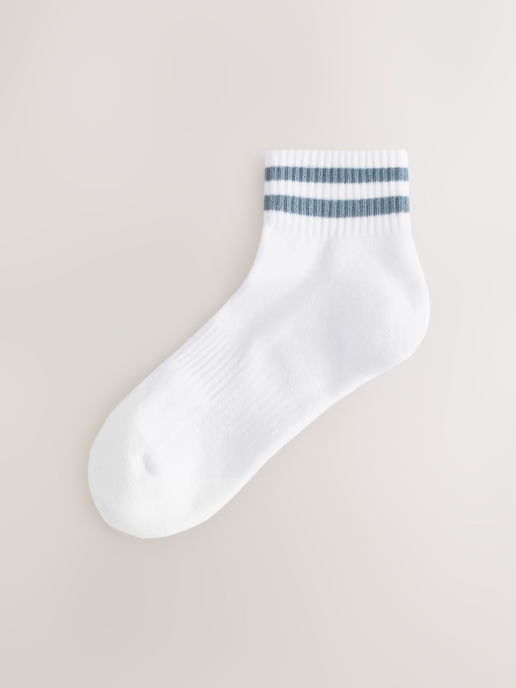 White/Blues Striped 5 Pack Mid Trainer Socks - Image 2 of 9