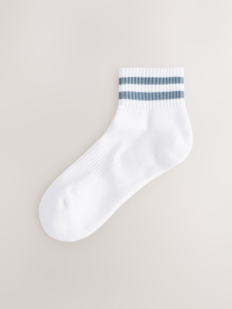 White/Blues Striped 5 Pack Mid Trainer Socks - Image 7 of 9