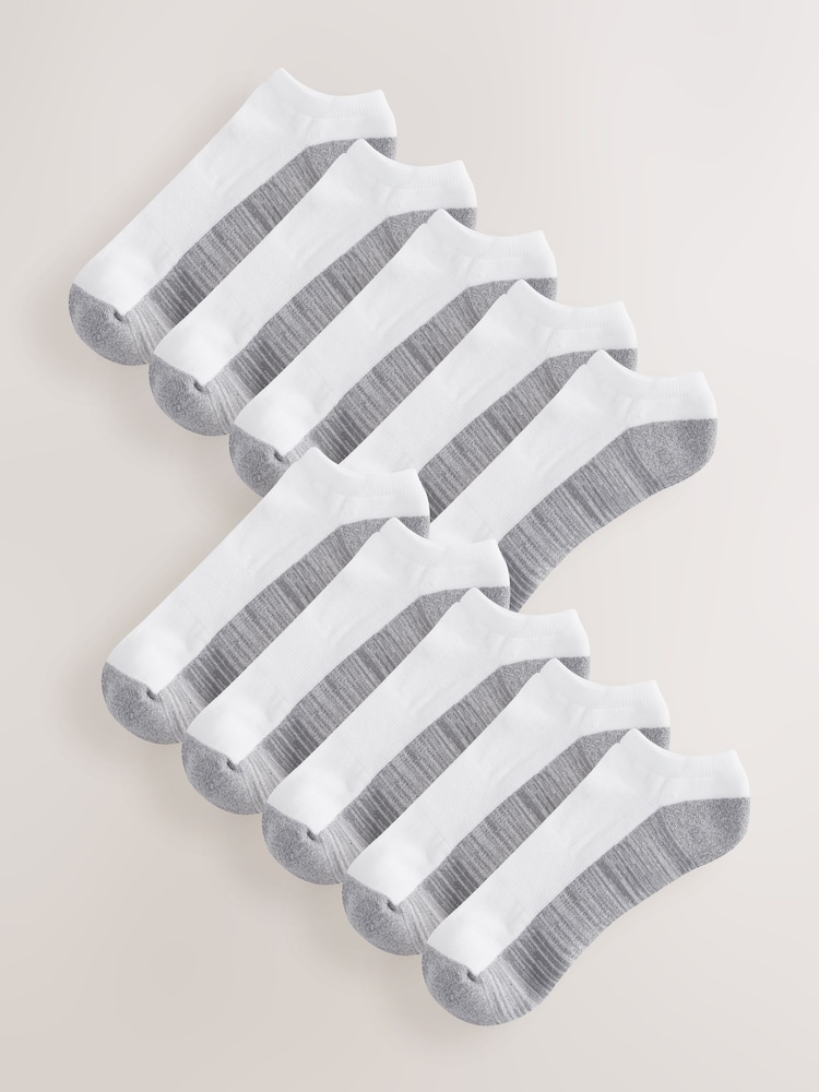 White/Greys 10 Pack Cushioned Trainers Socks - Image 1 of 13