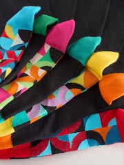 Bright Red/Green Geo 7 Pack Mens Cotton Rich Black Socks - Image 3 of 10