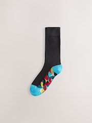 Bright Red/Green Geo 7 Pack Mens Cotton Rich Black Socks - Image 5 of 10