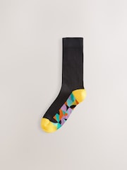 Bright Red/Green Geo 7 Pack Mens Cotton Rich Black Socks - Image 8 of 10
