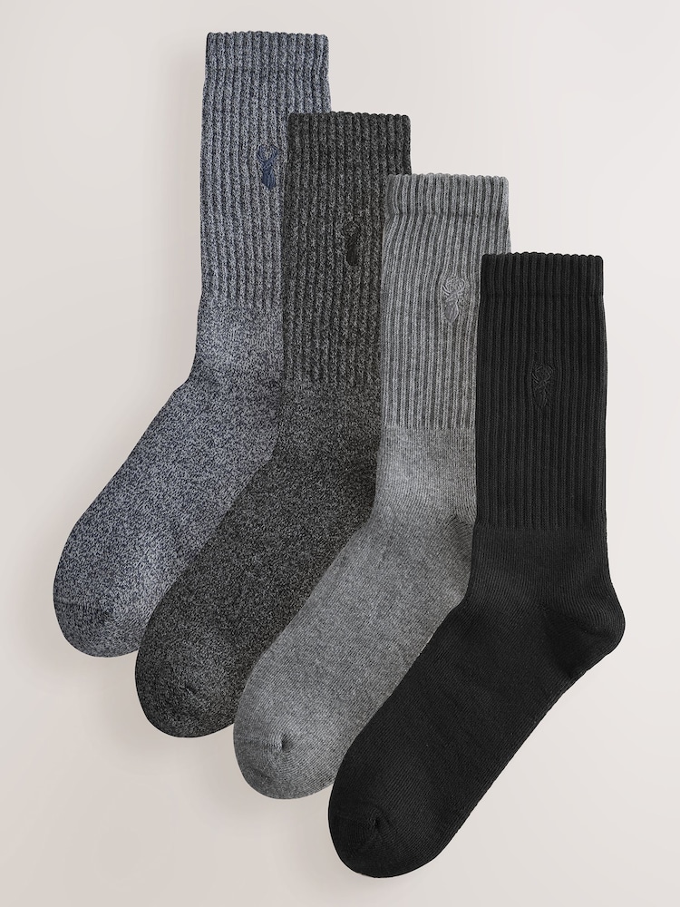 Grey Stag Embroidered Heavyweight Socks 4 Pack - Image 1 of 8