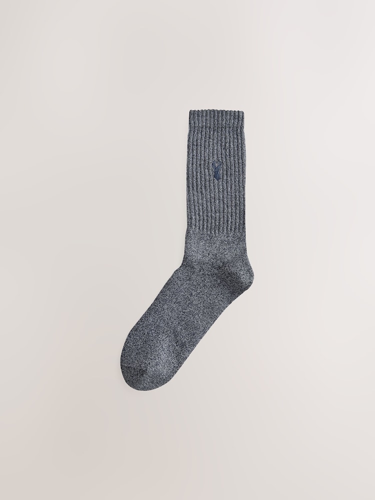 Gris - Chaussettes lourdes brodées Stag 4 Pack - Image 3 of 8