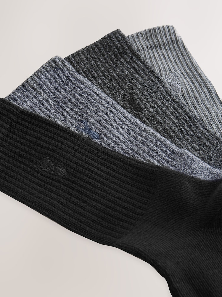 Gris - Chaussettes lourdes brodées Stag 4 Pack - Image 7 of 8