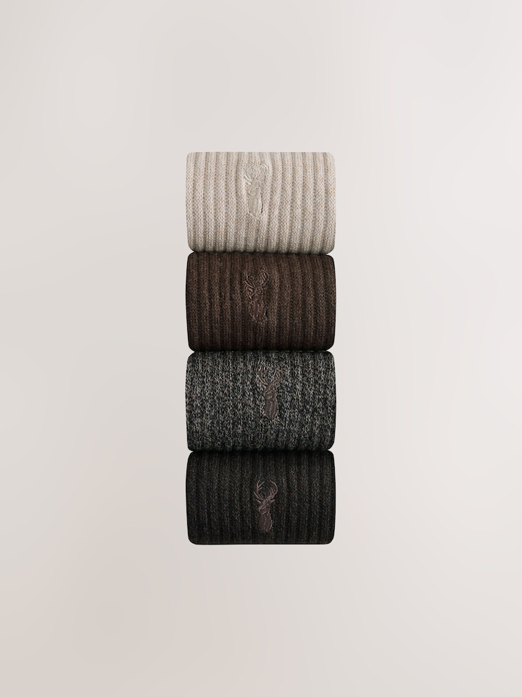 Neutral Stag Embroidered Heavyweight Socks 4 Pack - Image 2 of 8