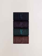 Green/Red/Purple Stag Embroidered Heavyweight Socks 4 Pack - Image 1 of 8