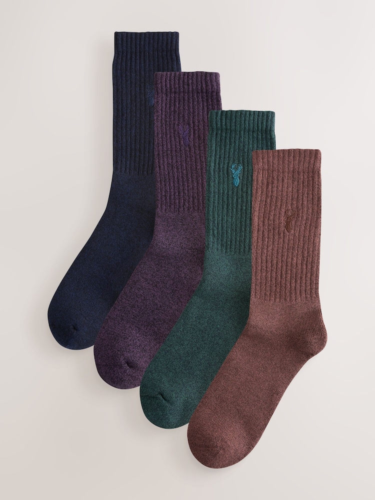 Green/Red/Purple Stag Embroidered Heavyweight Socks 4 Pack - Image 2 of 8