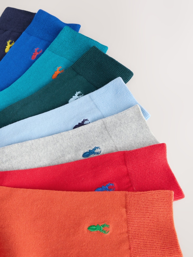Blue/Red/Green Contrast Stag Embroidered Socks 8 Pack - Image 2 of 11 Blue/Red/Green Contrast Stag Embroidered Socks 8 Pack - Image 2 of 11