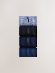 Navy Blue Stag Embroidered Heavyweight Socks 4 Pack - Image 1 of 8