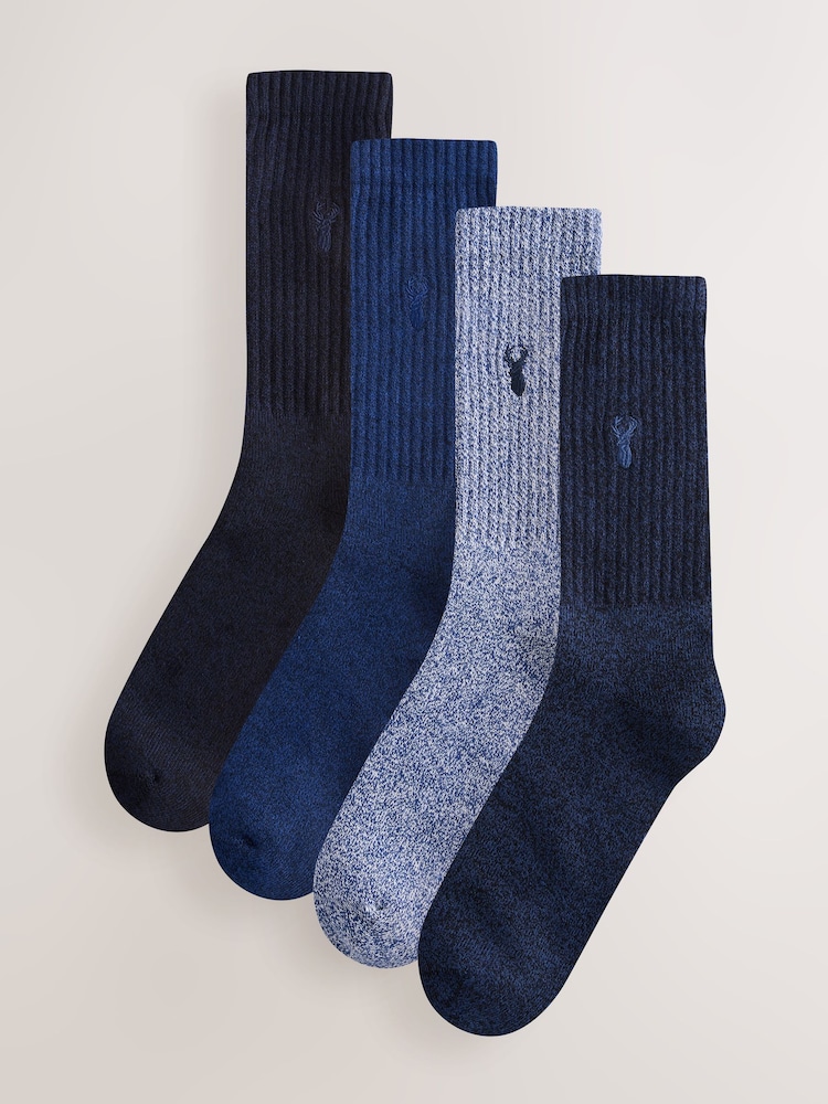 Navy Blue Stag Embroidered Heavyweight Socks 4 Pack - Image 2 of 8