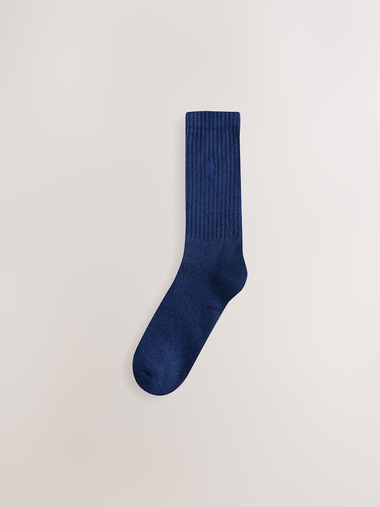 Bleu marine - Chaussettes lourdes brodées Stag 4 Pack - Image 4 of 8