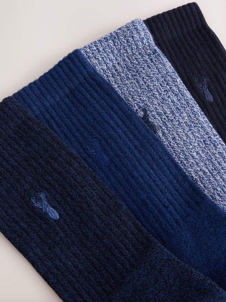 Bleu marine - Chaussettes lourdes brodées Stag 4 Pack - Image 7 of 8