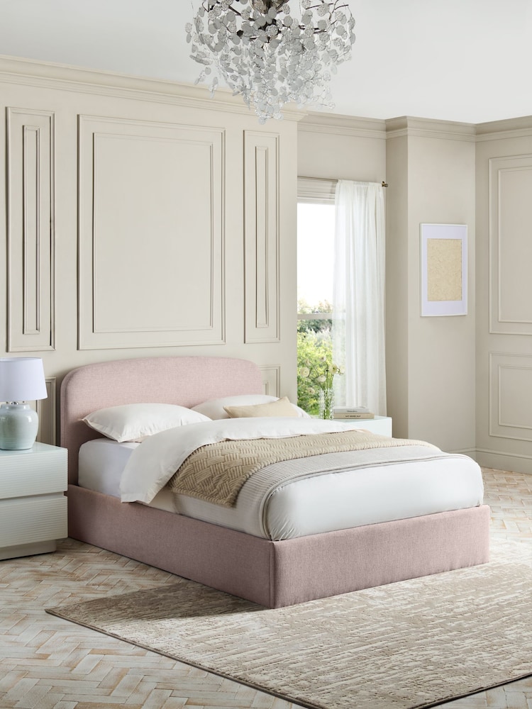Tweedy Plain Blush Pink Matson Upholstered Ottoman Storage Bed Frame - Image 1 of 8