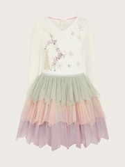 Monsoon Natural Christmas Scene Tulle Disco Dress - Image 4 of 6