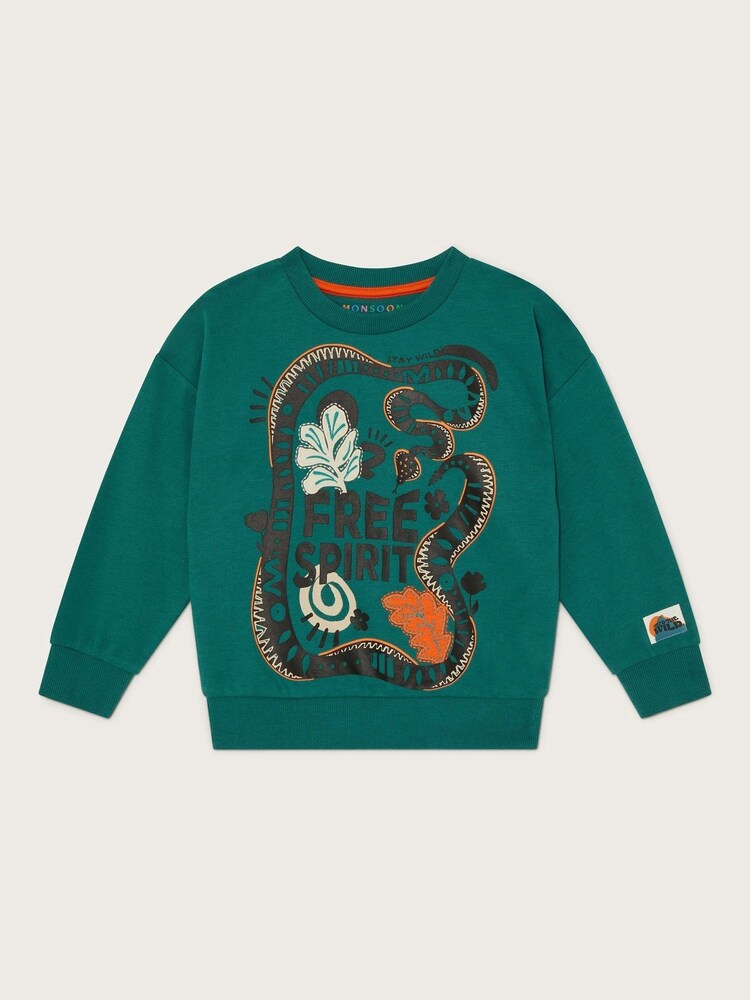 Monsoon Green Free Spirit Graphic 100% Cotton Sweatshirt - Image 1 of 3 Monsoon Green Free Spirit Graphic 100% Cotton Sweatshirt - Image 1 of 3